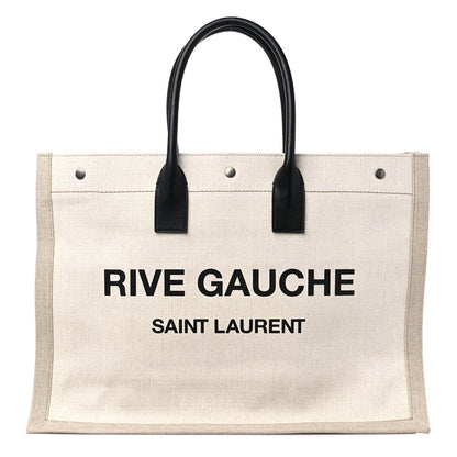 Saint Laurent Linen Calfskin Rive Gauche Tote Optic White 1 of 9