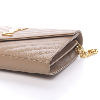 Saint Laurent Grain De Poudre Matelasse Chevron Monogram Chain Wallet Light Taupe 8 of 10