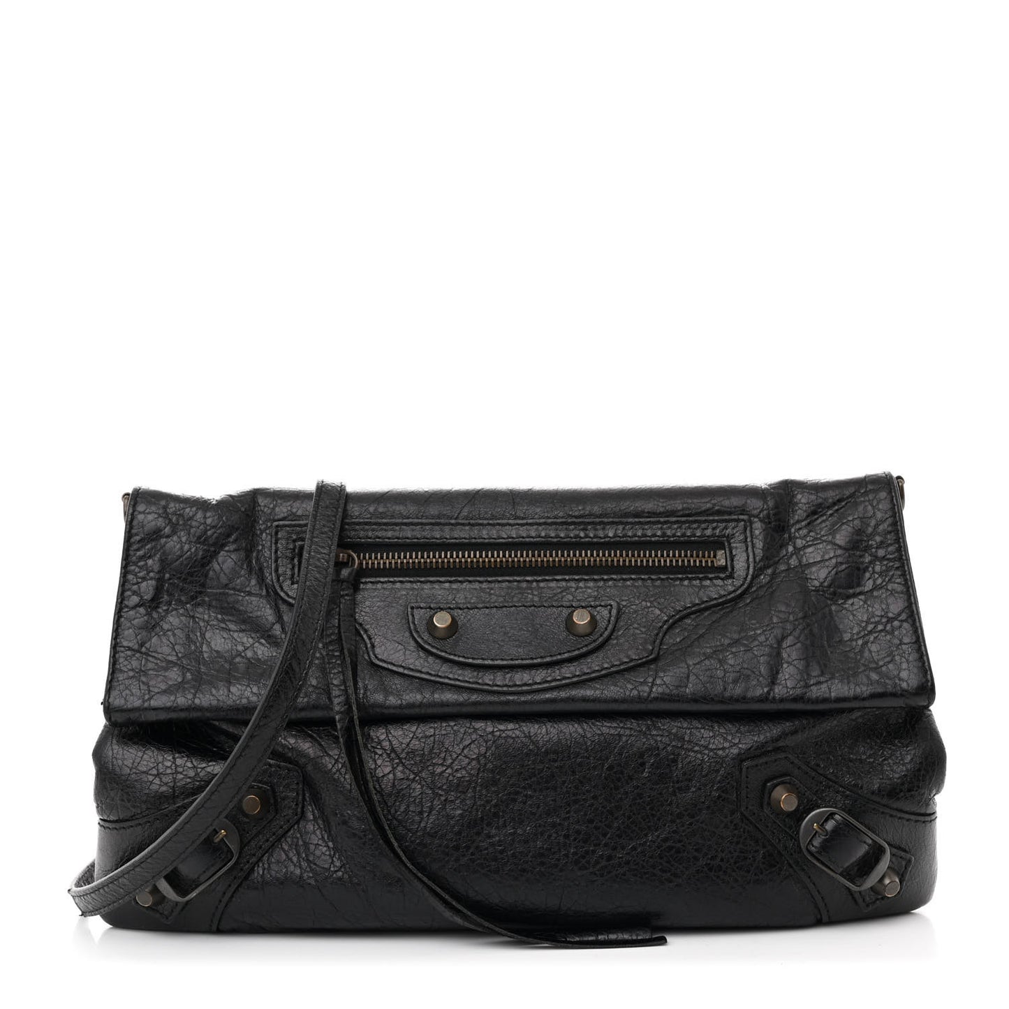 Agneau Classic Hardware Envelope Strap Clutch Black