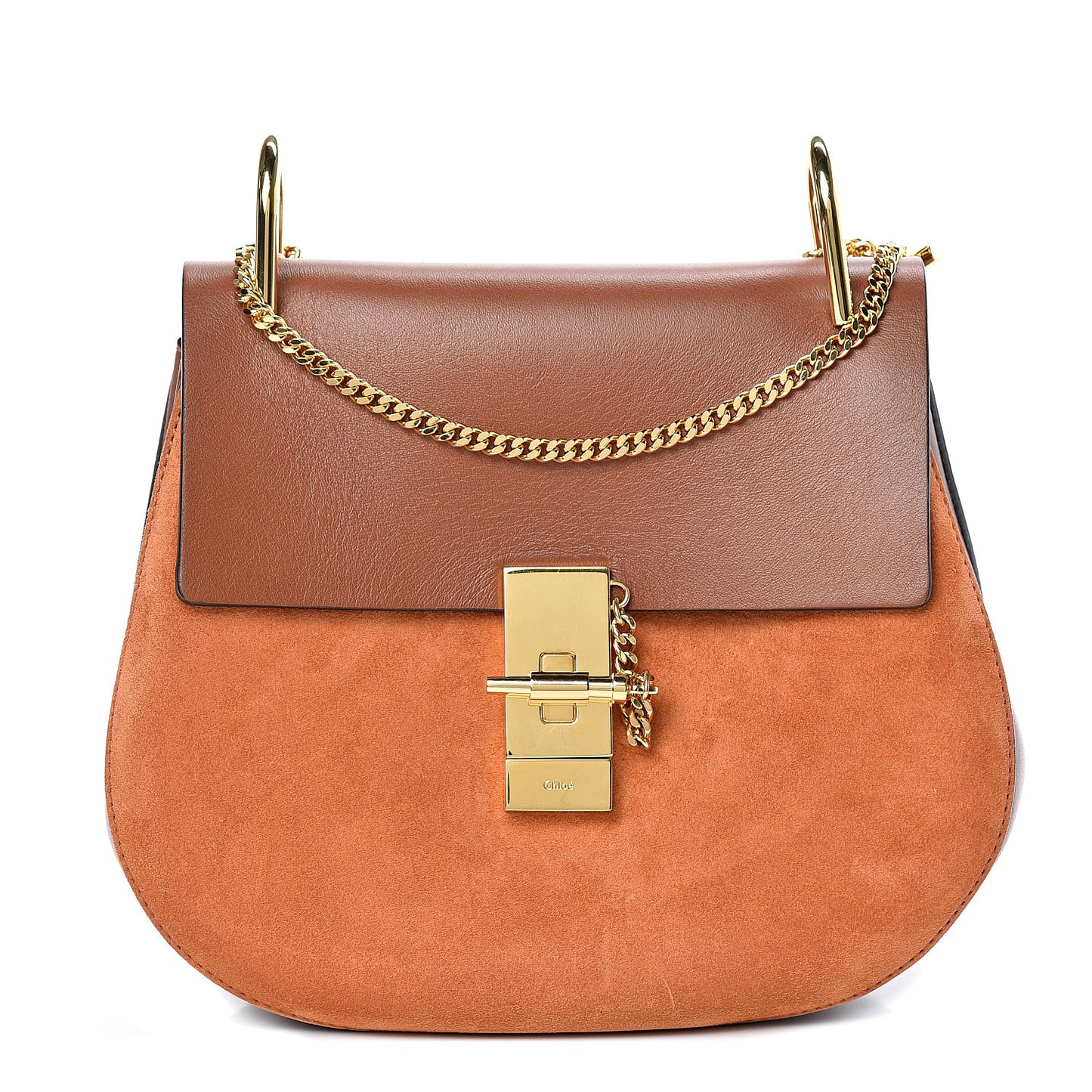 Suede Smooth Calfskin Drew Shoulder Bag Classic Tobacco