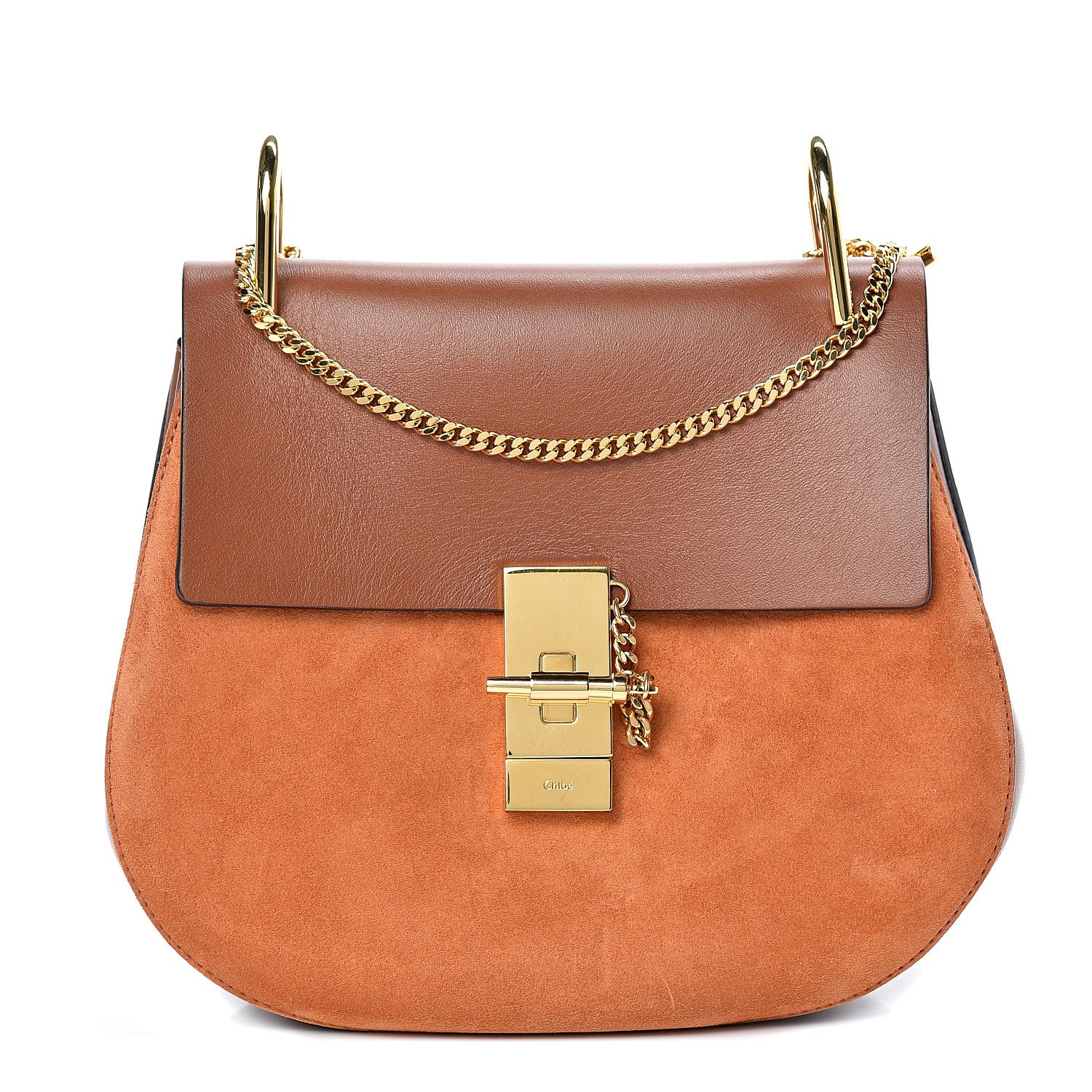 Chloe Suede Smooth Calfskin Drew Shoulder Bag Classic Tobacco 1 of 12