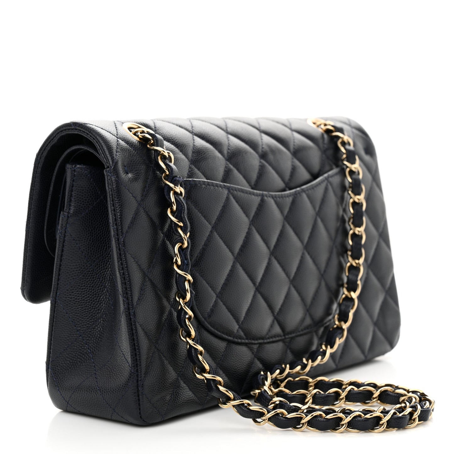 Caviar Quilted Medium Double Flap Navy