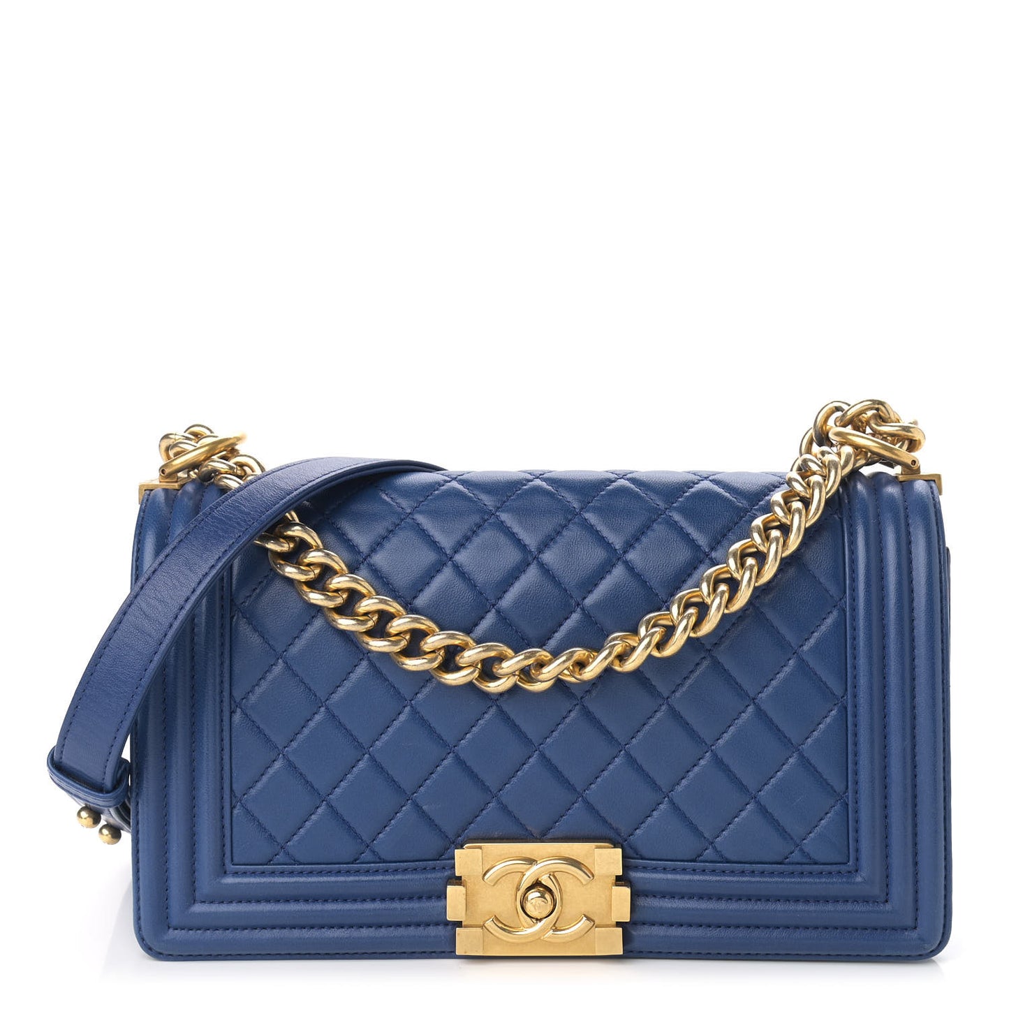 Lambskin Quilted Medium Boy Flap Blue