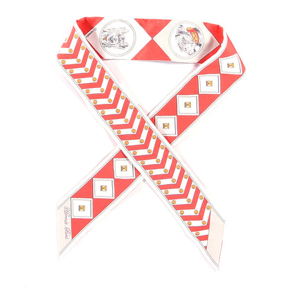 Hermes Silk Colliers Et Chiens Twilly Rouge White Mastic 1 of 6