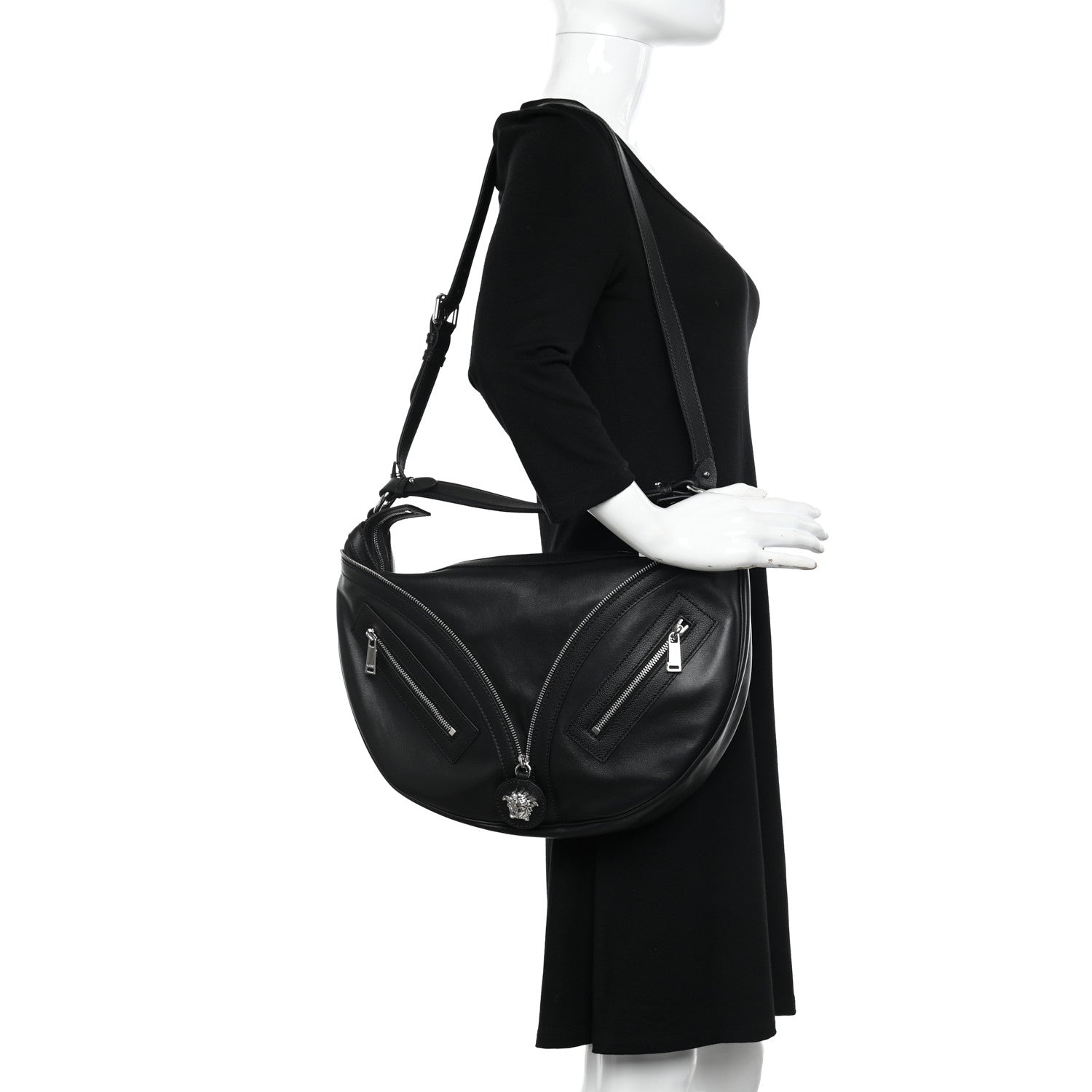 Versace Calfskin Medium Repeat Zip Hobo Black 2 of 9