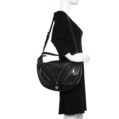 Versace Calfskin Medium Repeat Zip Hobo Black 2 of 9