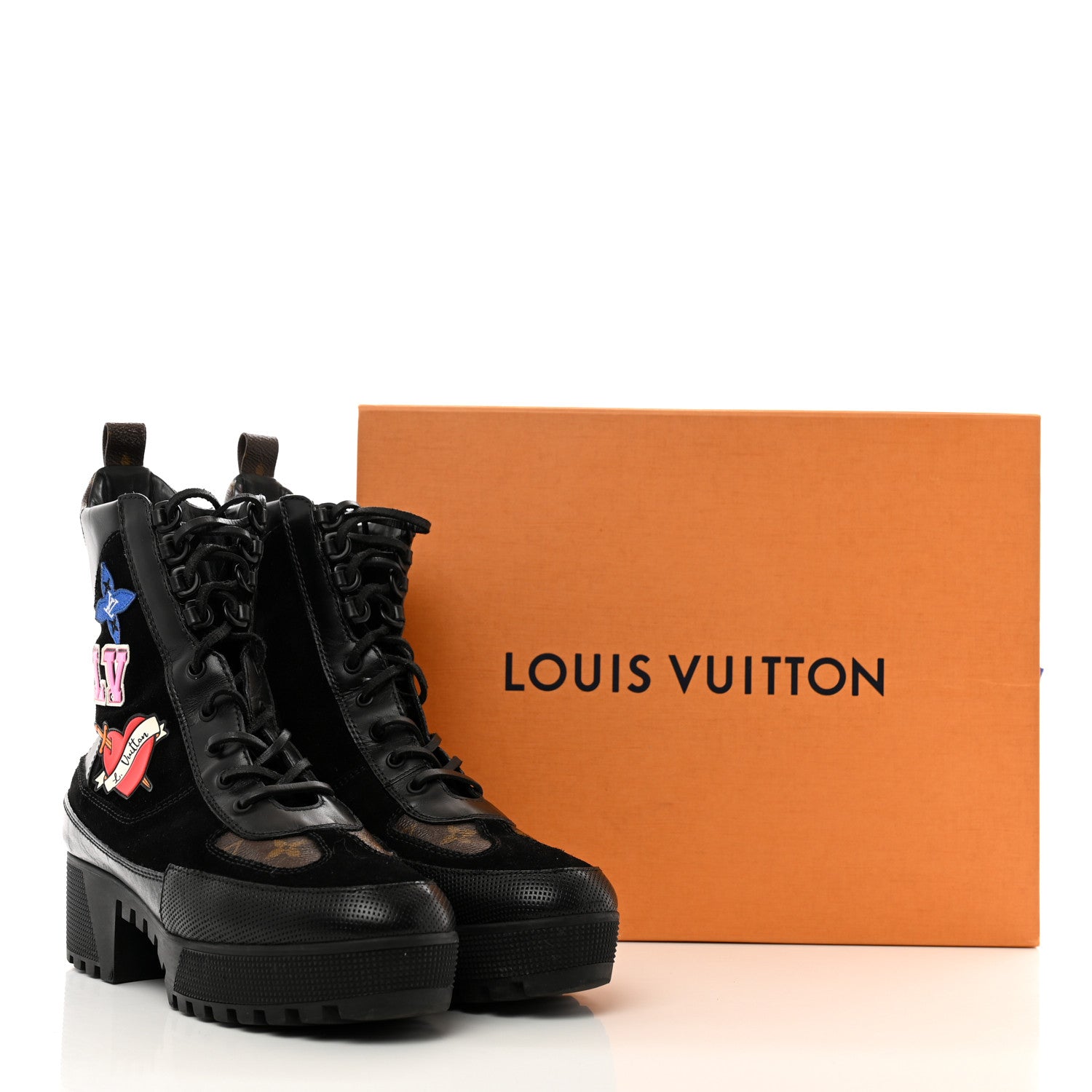 Louis Vuitton Suede Calfskin Monogram LV Black Heart Laureate Platform Desert Boots 41 Black 13 of 13