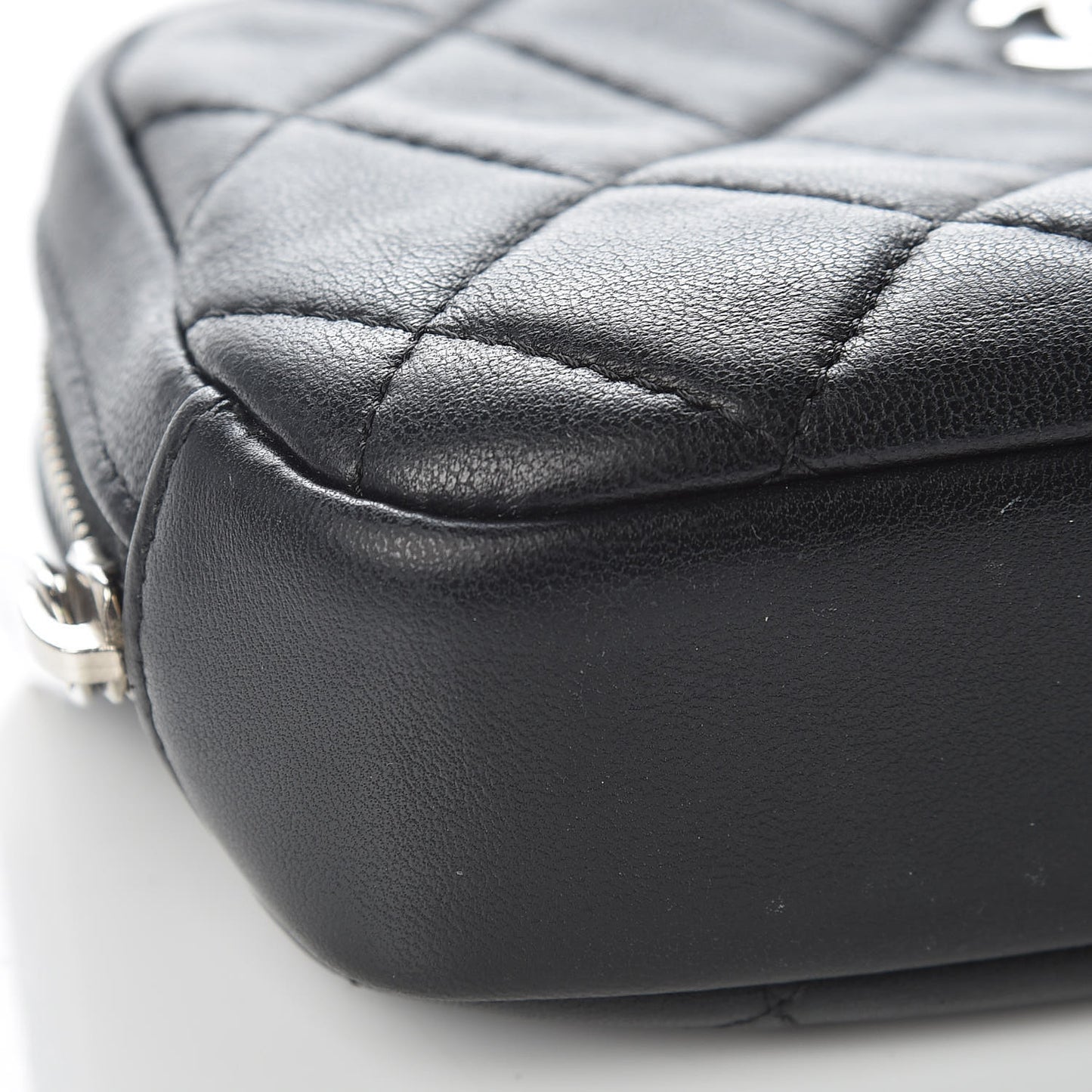 Lambskin Quilted Small Curvy Pouch Cosmetic Case Black