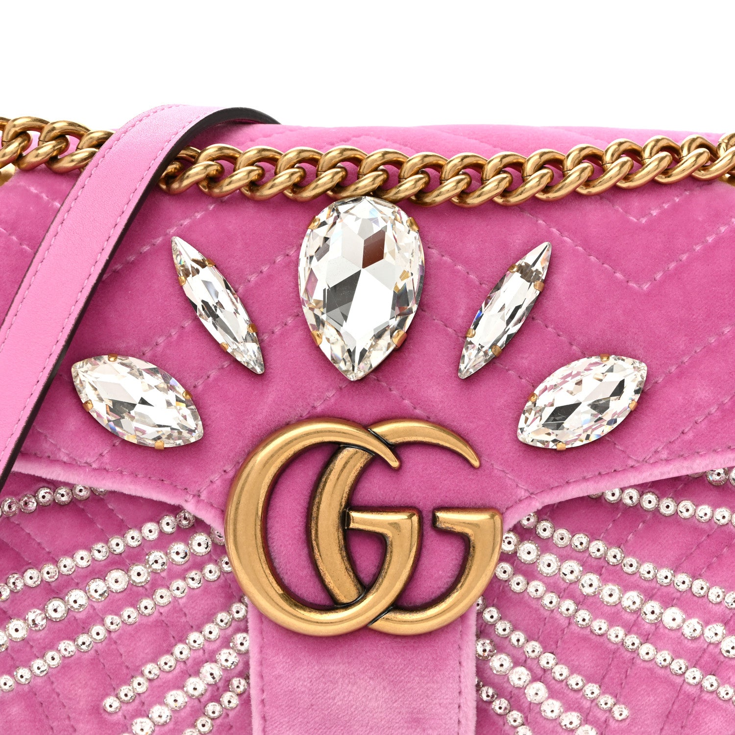 Gucci Velvet Matelasse Marquise Crystals Embroidered Small GG Marmont Shoulder Bag Malva 8 of 10