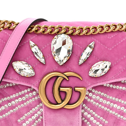 Gucci Velvet Matelasse Marquise Crystals Embroidered Small GG Marmont Shoulder Bag Malva 8 of 10