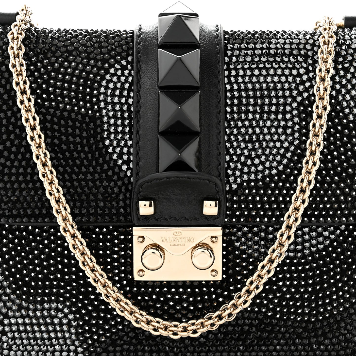 Nappa Crystal Small Glam Lock Rockstud Flap Black Multicolor