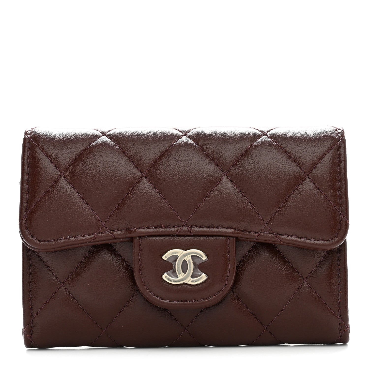 Chanel Lambskin Quilted Flap Card Holder Wallet Dark Brown 1 of 9