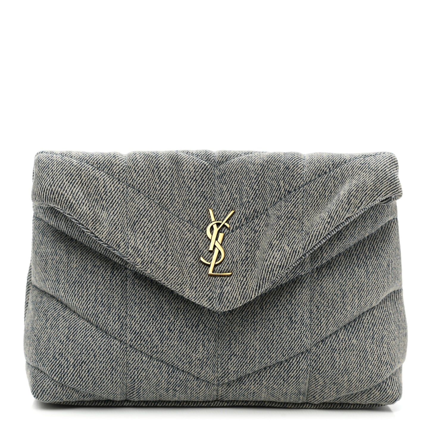 Denim Quilted Monogram Loulou Puffer Pouch Clutch Blue Gray Light Azur