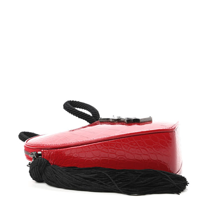 Saint Laurent Patent Crocodile Embossed Sac Coeur Heart Shaped Clutch Red 4 of 10