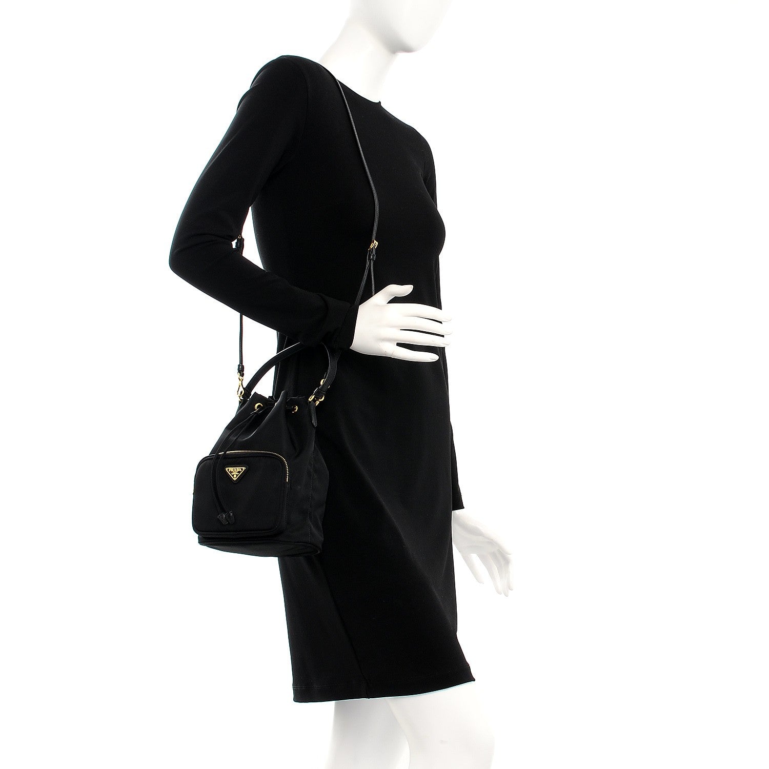 Prada Saffiano Tessuto Nylon Mini Bucket Crossbody Bag Black 2 of 7