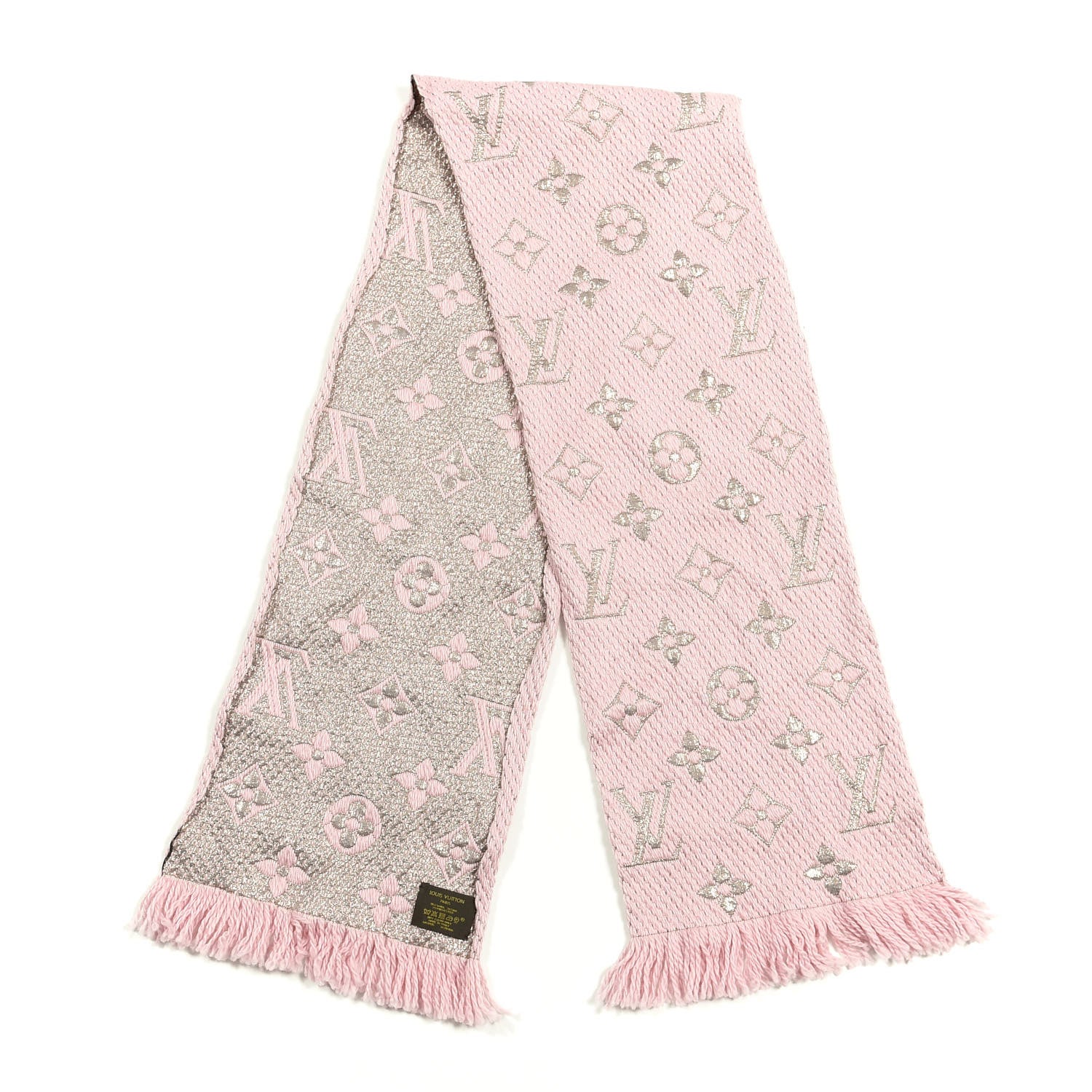 Louis Vuitton Wool Silk Logomania Shine Scarf Pink 2 of 3