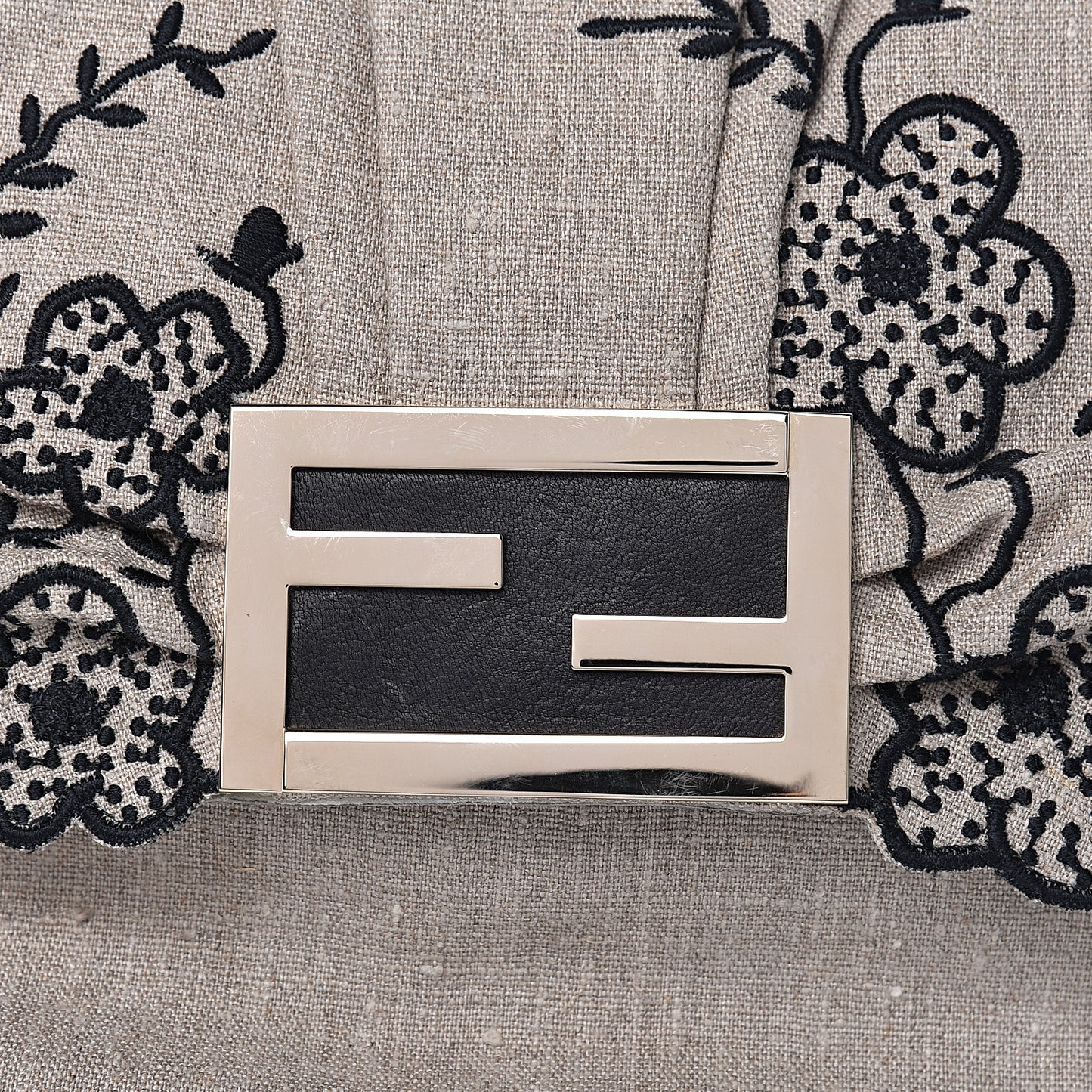 Linen Embroidered Mia Shoulder Flap Beige Black