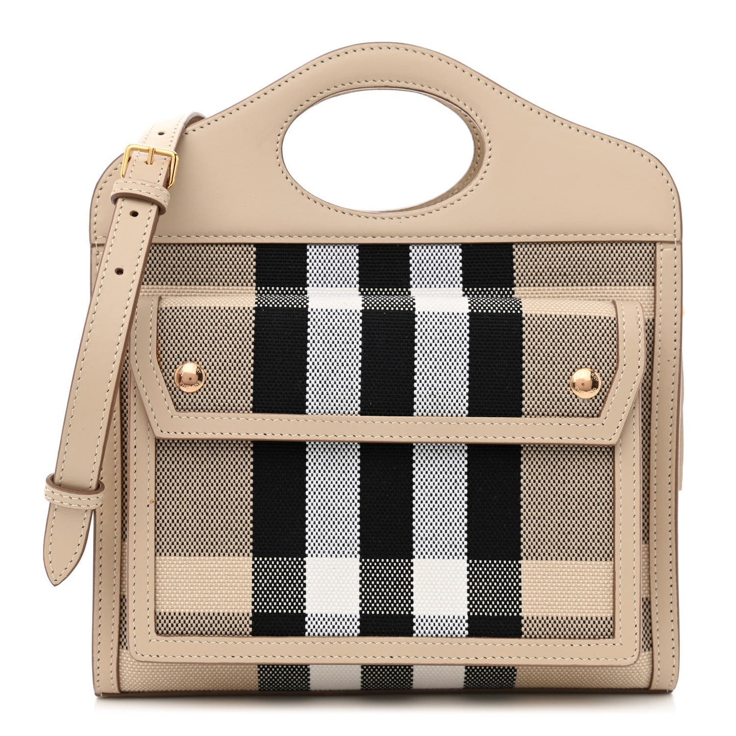 Smooth Calfskin Canvas Check Mini Pocket Bag Dusty Sand Soft Fawn