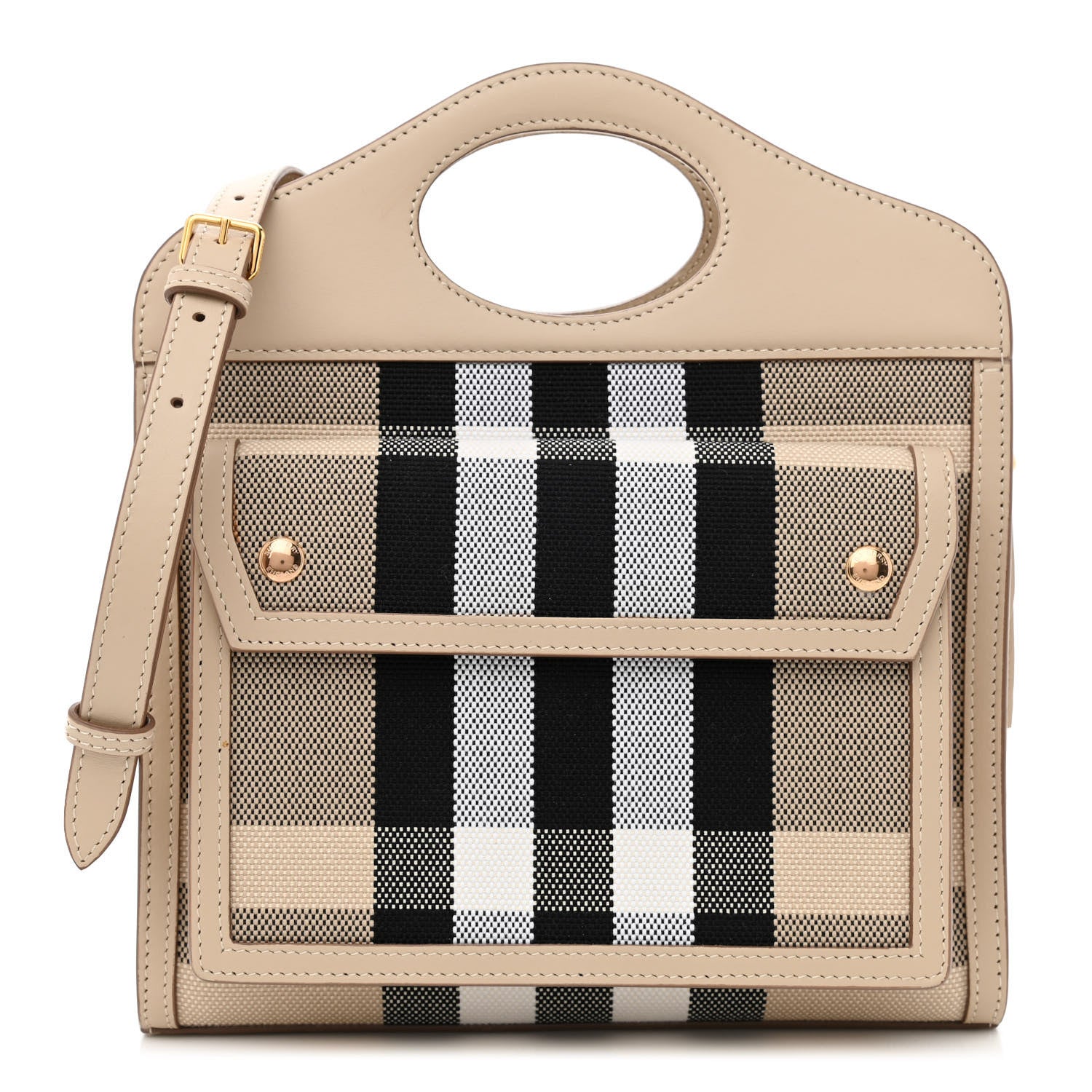 Burberry Smooth Calfskin Canvas Check Mini Pocket Bag Dusty Sand Soft Fawn 1 of 10