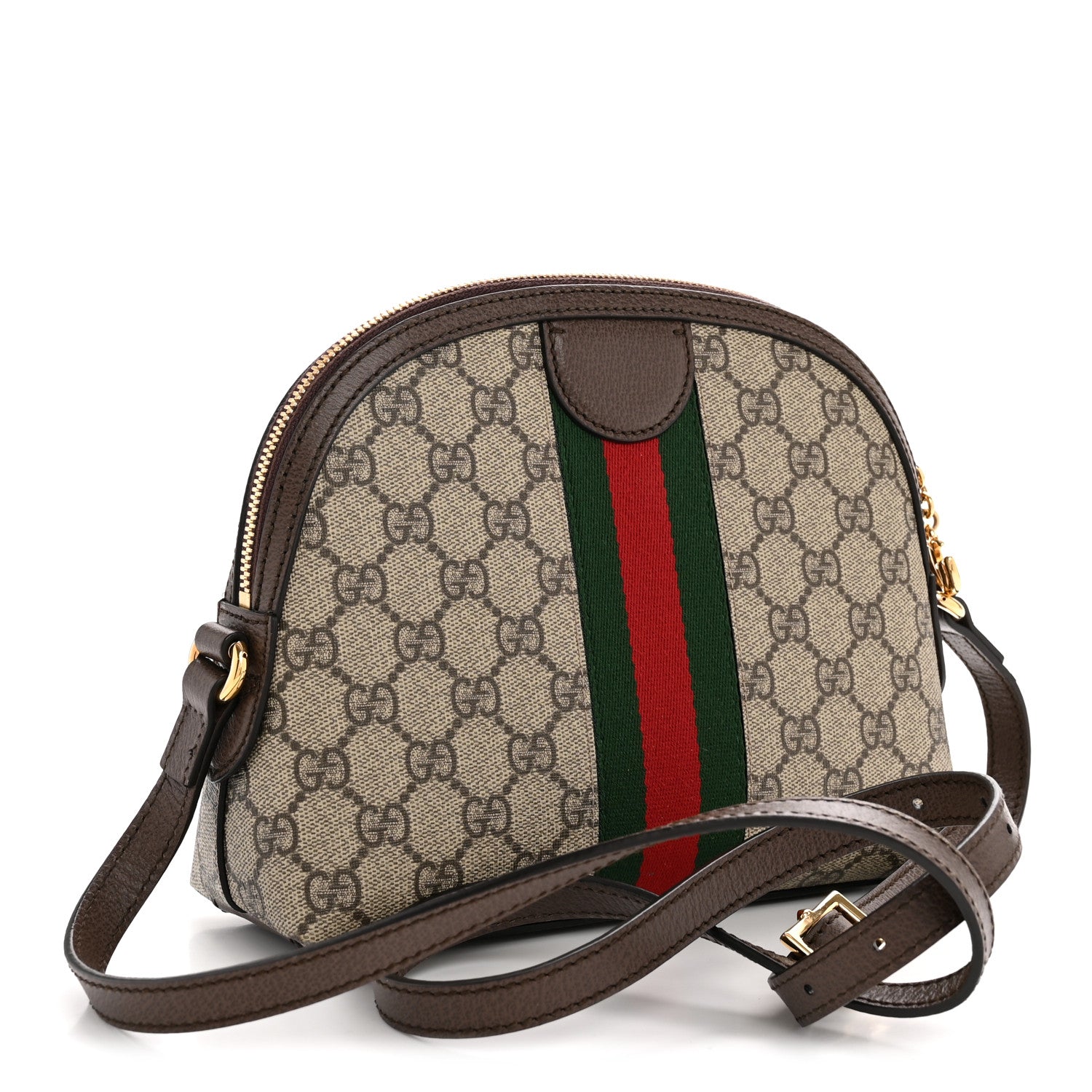 Gucci GG Supreme Monogram Textured Dollar Calfskin Web Small Ophidia Dome Shoulder Bag Beige Ebony New Acero 3 of 13