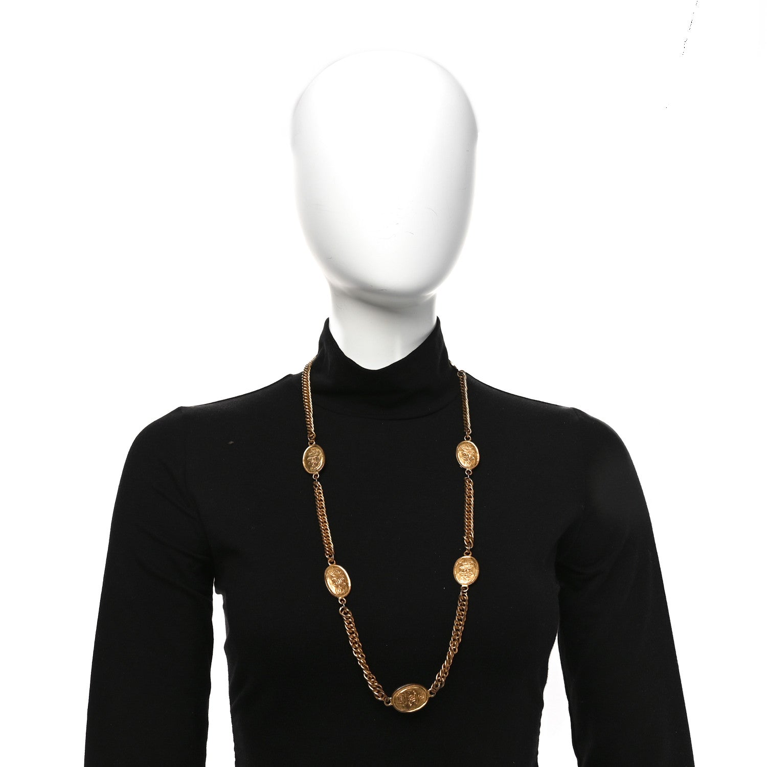 Chanel Metal Regal Crown CC Medallion Necklace Aged Gold 2 of 5
