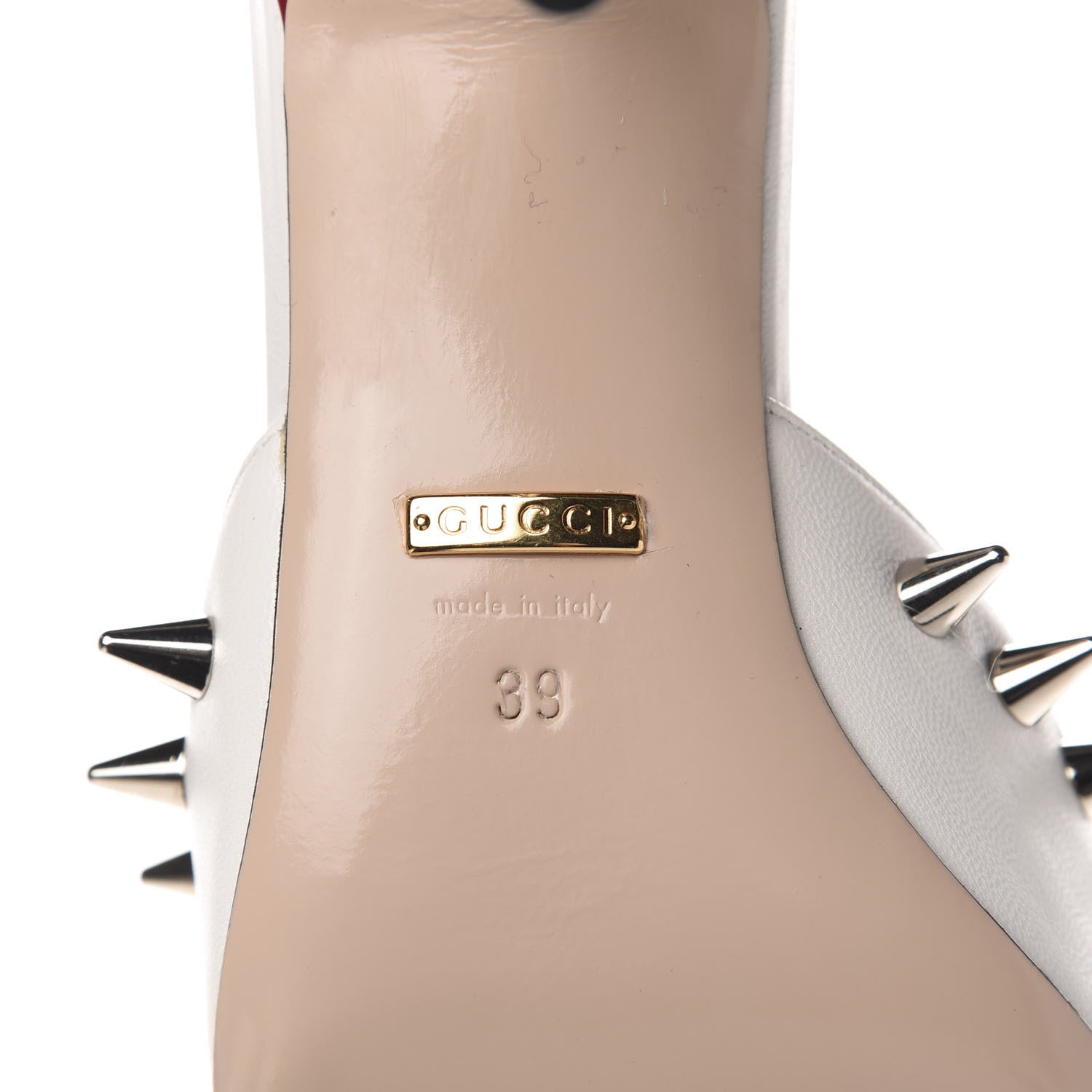 Gucci Patent GG Bow Sadie Spike Mid Heel Mules 39 White 8 of 10