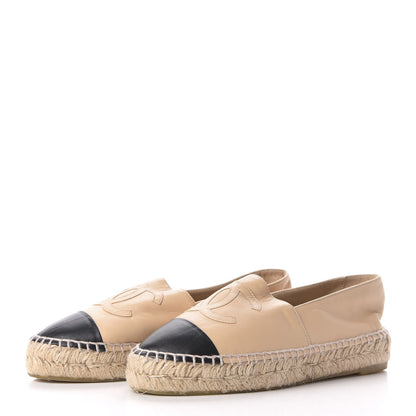 Chanel Lambskin CC Espadrilles 36 Beige Black 2 of 8