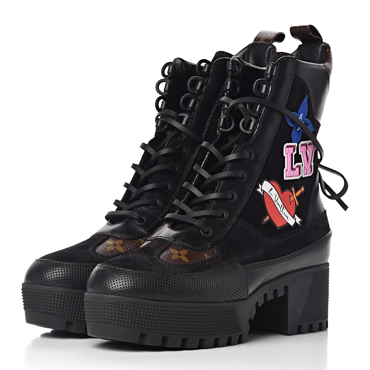 Louis Vuitton Suede Calfskin Monogram LV Black Heart Laureate Platform Desert Boots 37.5 Black 3 of 8
