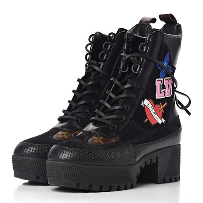 Louis Vuitton Suede Calfskin Monogram LV Black Heart Laureate Platform Desert Boots 37.5 Black 3 of 8