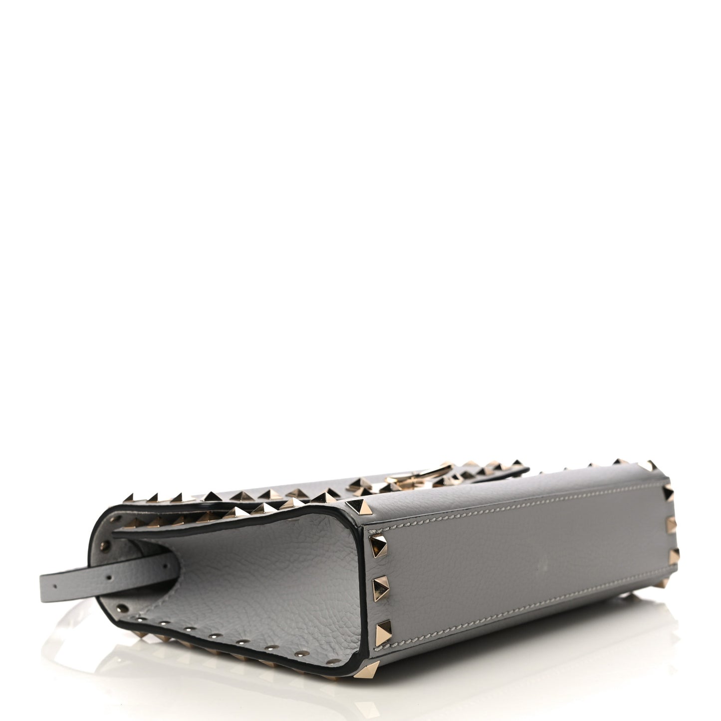 Pebbled Calfskin Medium Rockstud Flip Lock Crossbody Bag Pastel Grey