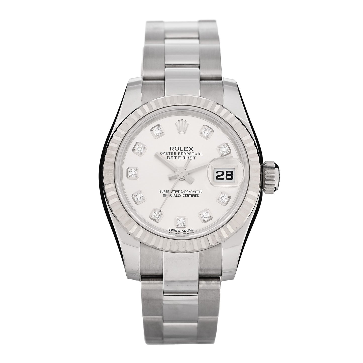Stainless Steel 18K White Gold Diamond 26mm Oyster Perpetual Datejust Watch Silver 179174