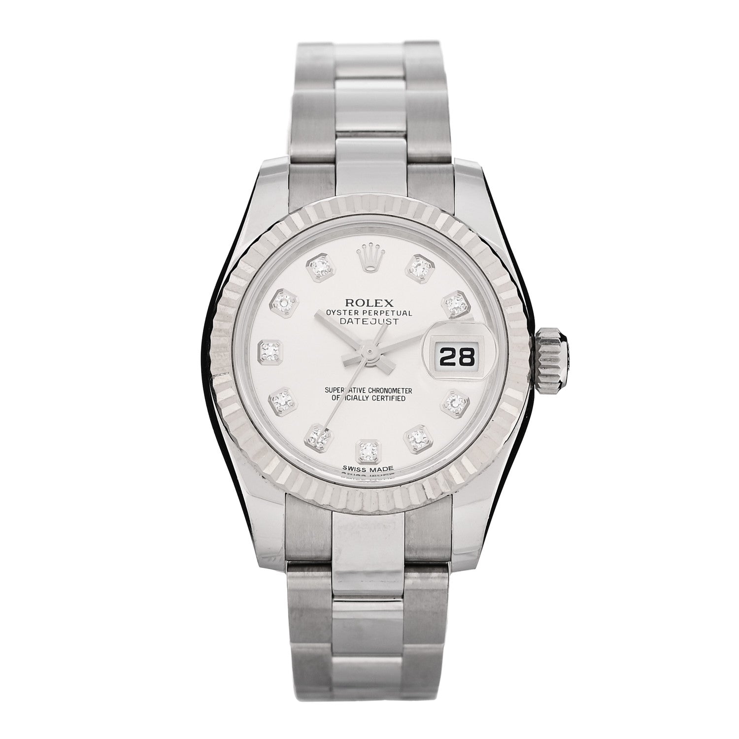 Rolex Stainless Steel 18K White Gold Diamond 26mm Oyster Perpetual Datejust Watch Silver 179174 1 of 5