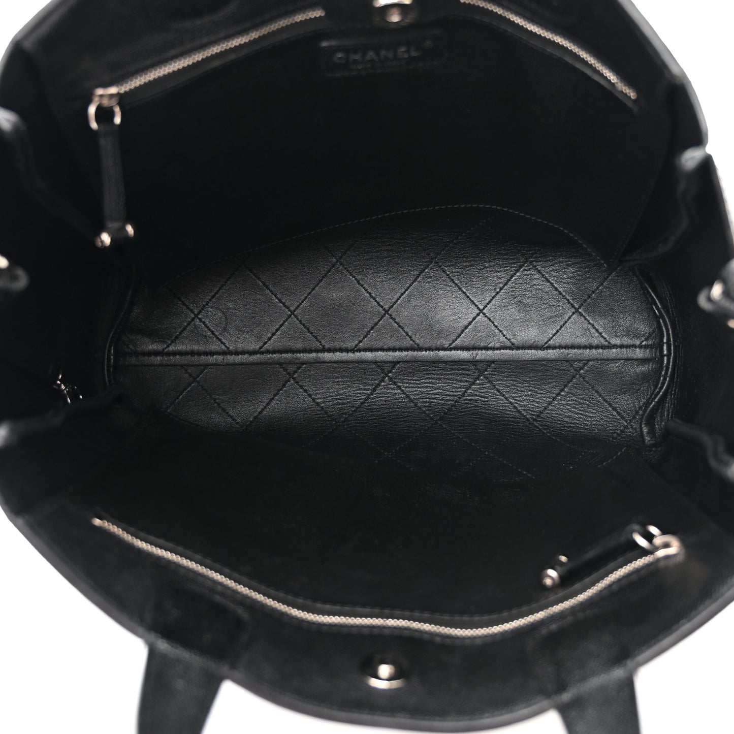 Caviar Stitched Large Lady Coco Shopping Tote Black