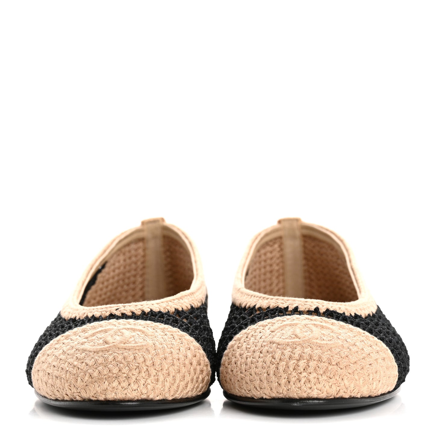 Raffia Cap Toe Ballerina Flats 37.5 Black Beige