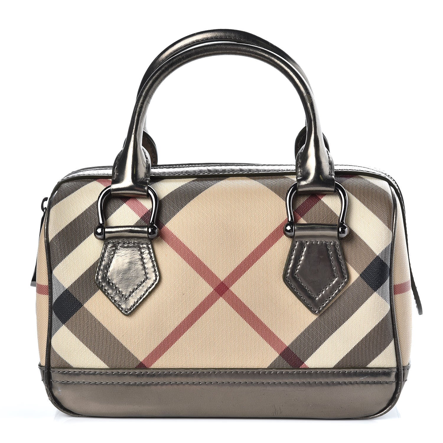 Burberry Supernova Check Patent Bowling Bag Pewter 1 of 17