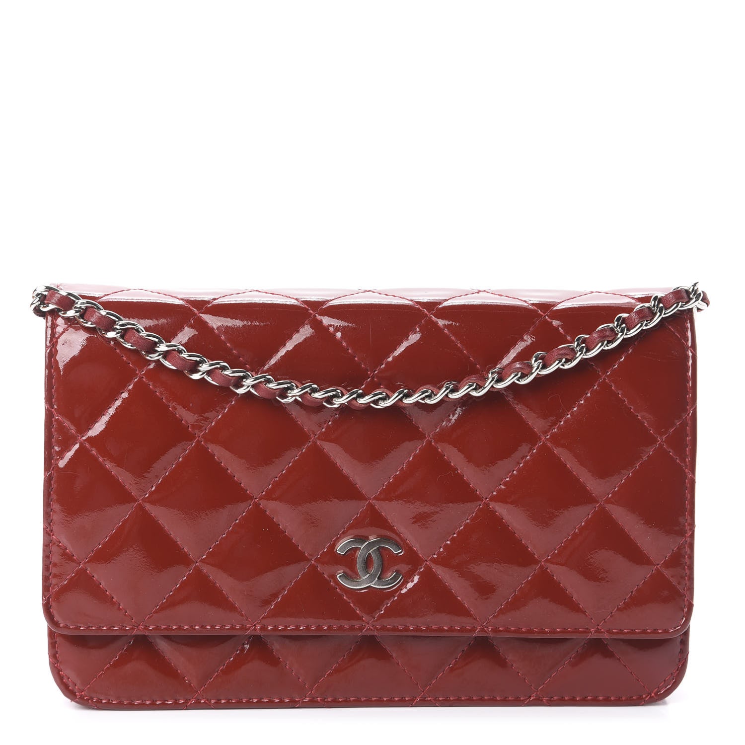 Chanel Patent Quilted Wallet On Chain WOC Red 1 of 9