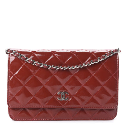 Chanel Patent Quilted Wallet On Chain WOC Red 1 of 9