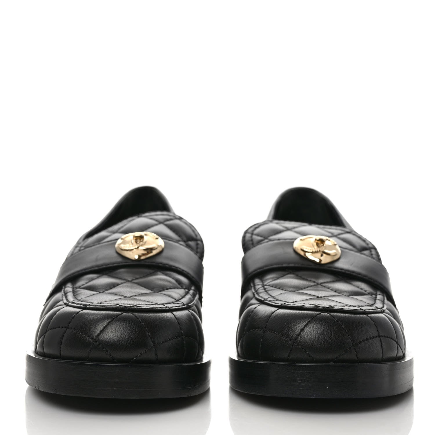 Chanel Lambskin Quilted CC Heart Loafers 40 Black 2 of 7