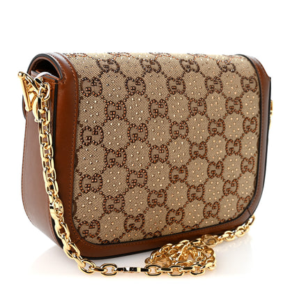 Gucci New Canvas Charisma Calfskin Crystal GG Monogram Mini Horsebit 1955 Shoulder Bag Camel Ebony 3 of 10