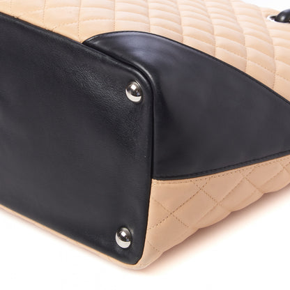 Chanel Calfskin Quilted Large Cambon Tote Beige Black 4 of 9