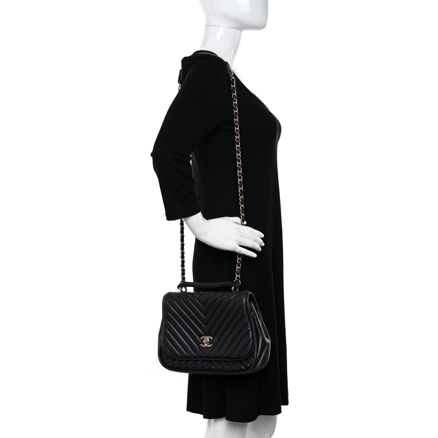 Chanel Lambskin Reverse Chevron Quilted Round Top Handle Flap Black 2 of 19