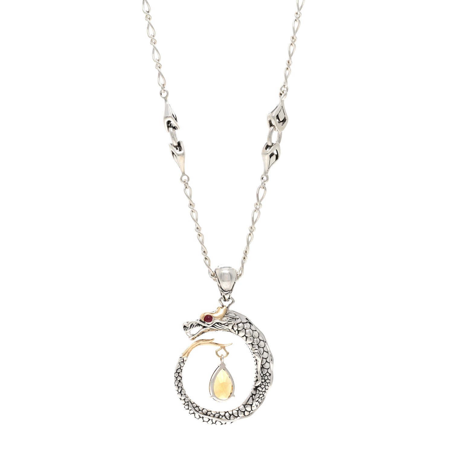 John Hardy Sterling Silver 18K Yellow Gold Citrine Ruby Legends Naga Pendant Necklace 1 of 4