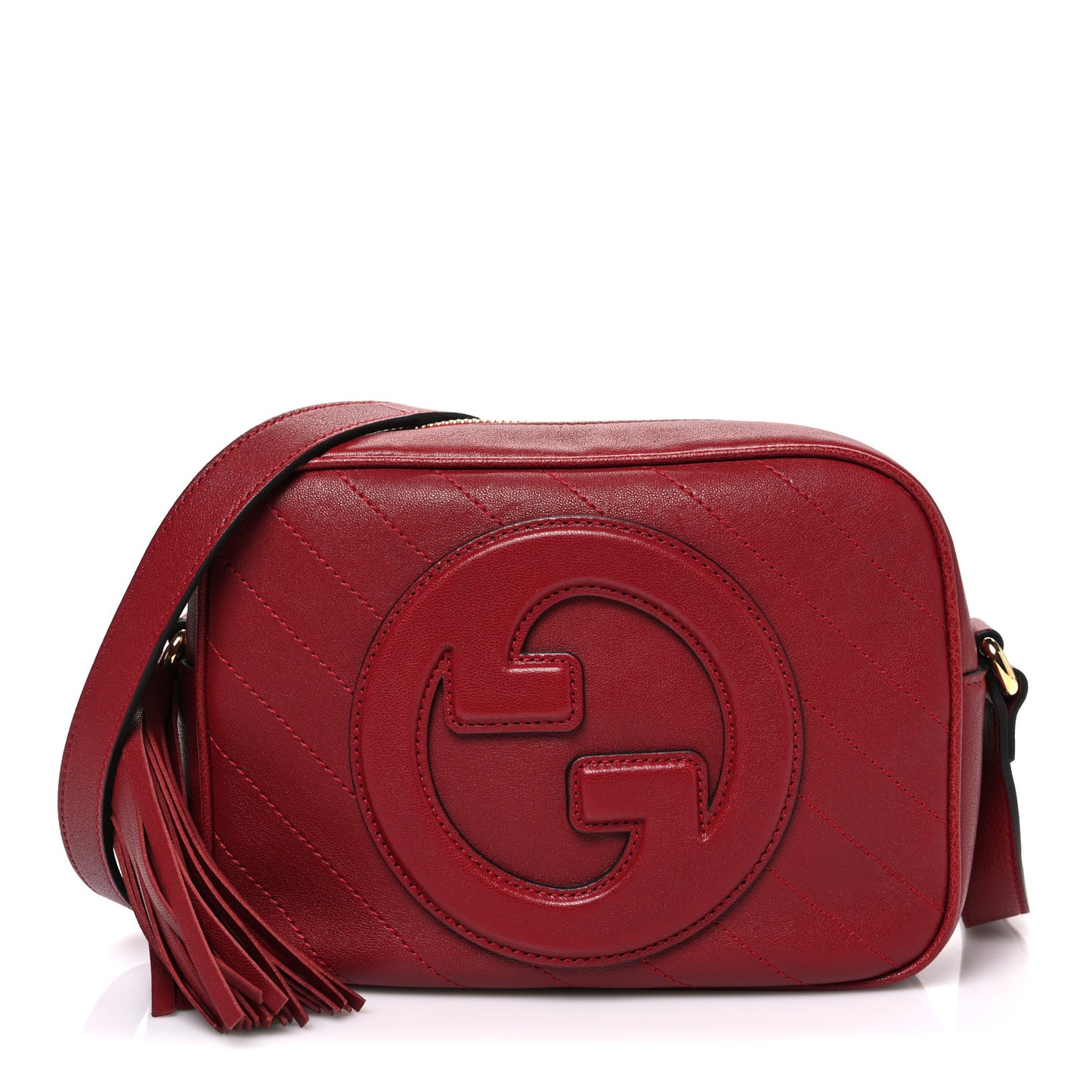Sakai Be Green Calfskin Diagonal Stitched Small Blondie Shoulder Bag Rosso