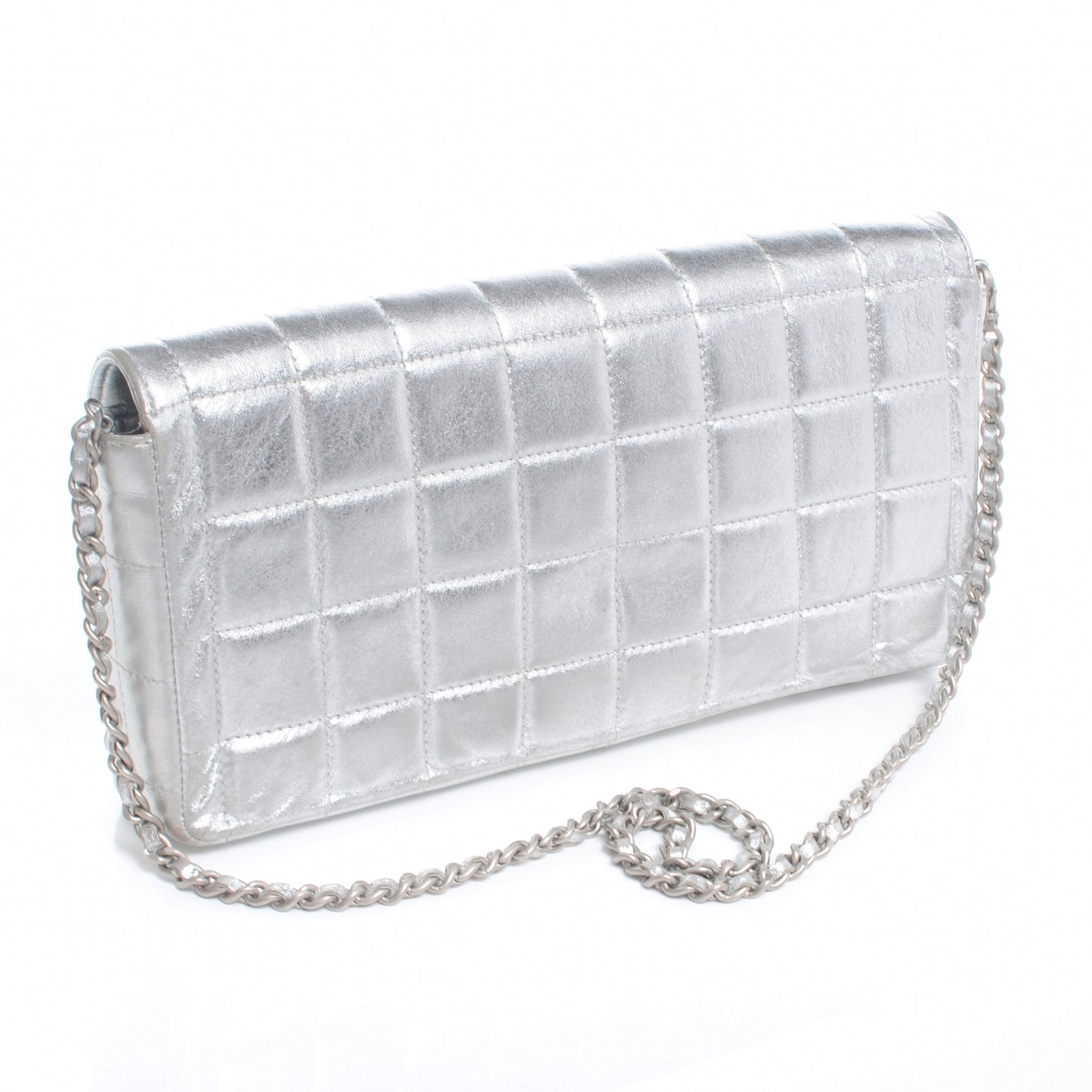 Lambskin East West Chocolate Bar Flap Silver