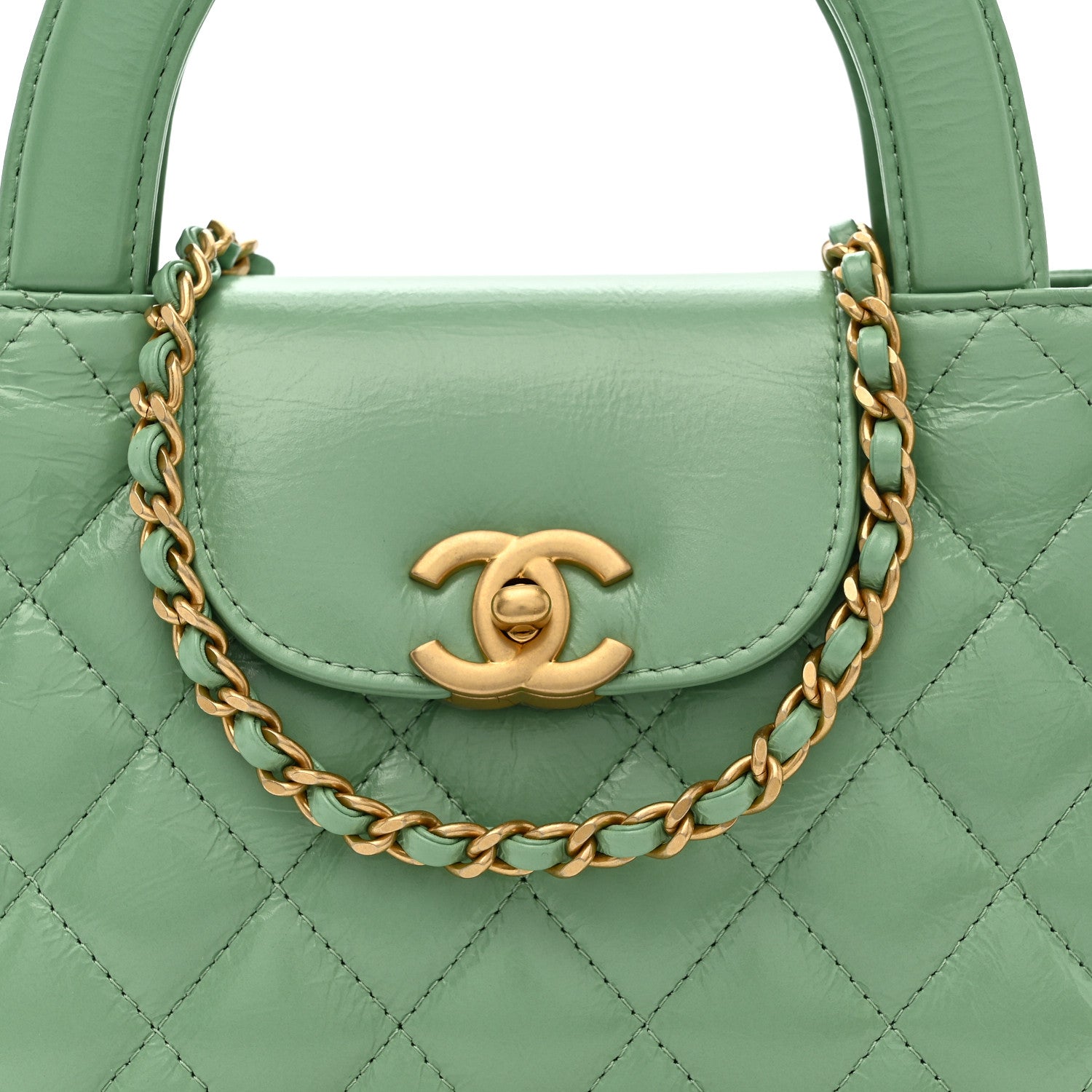 Chanel Shiny Aged Calfskin Quilted Nano Kelly Shopper Light Green 8 of 10