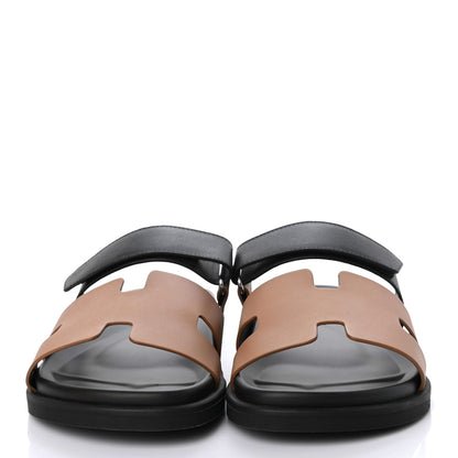 Hermes Calfskin Mens Chypre Sandals 43 Naturel Safari Black 2 of 10