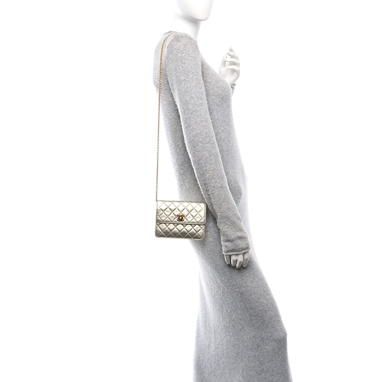Metallic Lambskin Quilted Mini Flap Gold