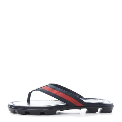 Gucci Nylon Calfskin Web Mens Cleat Sole Thong Sandals 8.5 Black Red Blue 1 of 9