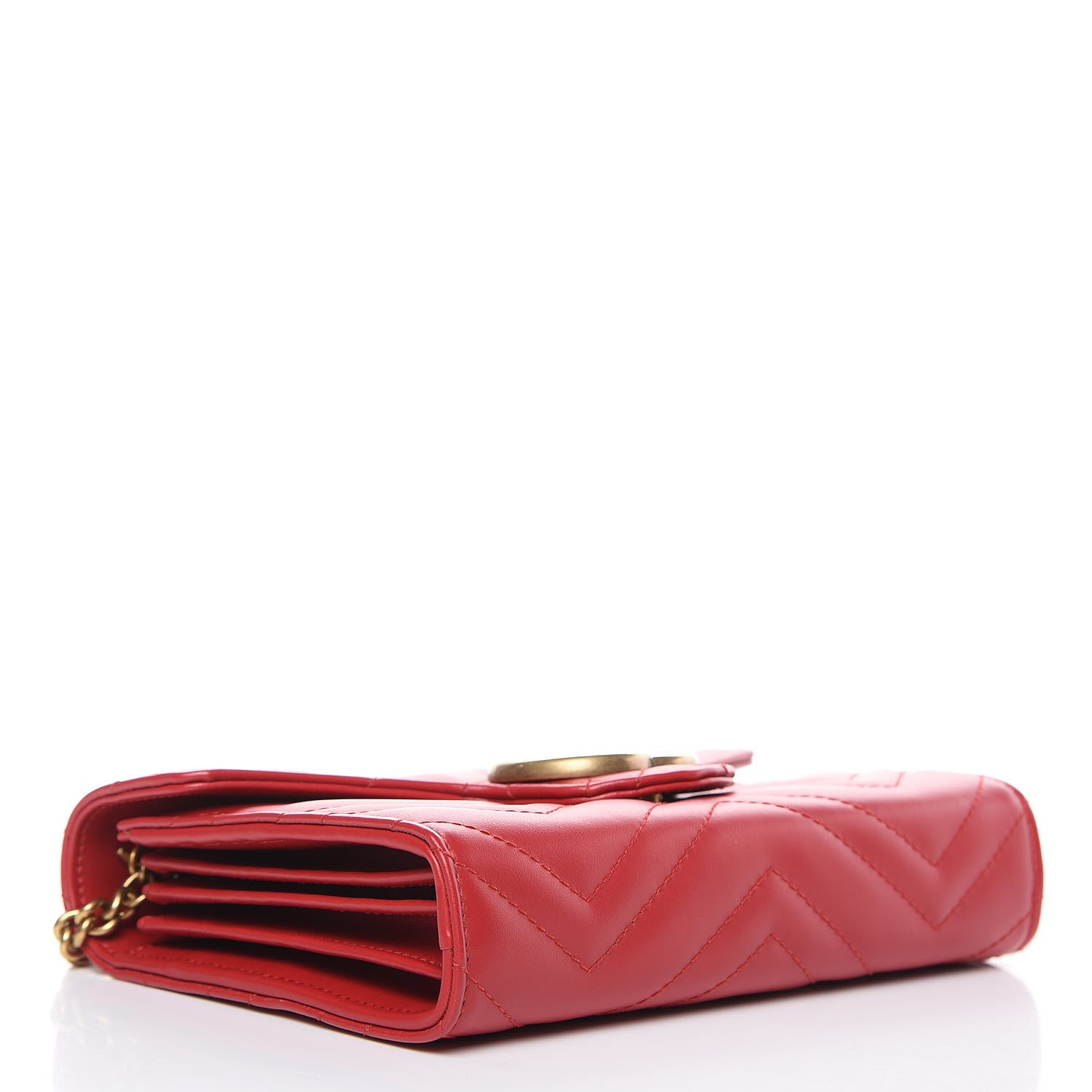 Gucci Calfskin Matelasse GG Marmont Chain Wallet Hibiscus Red 4 of 10