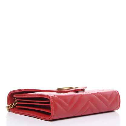 Gucci Calfskin Matelasse GG Marmont Chain Wallet Hibiscus Red 4 of 10